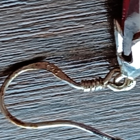 925 Silver French Wire Red Cubic Zirconia Pear Earrings - Picture 6 of 6